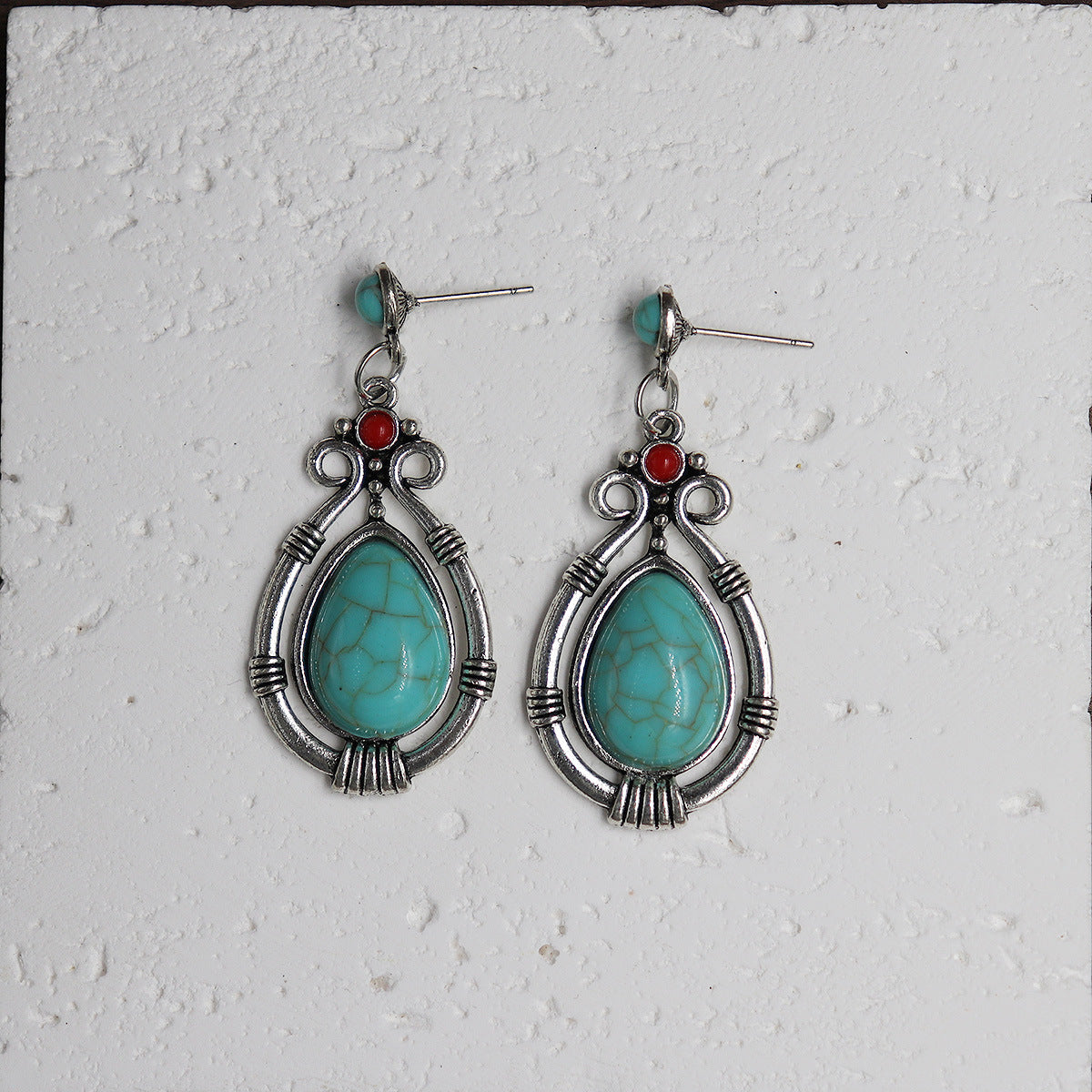 Wholesale Ethnic Style Alloy Drop Earrings with Imitation Turquoise – Trendy Beach Jewelry Accessory