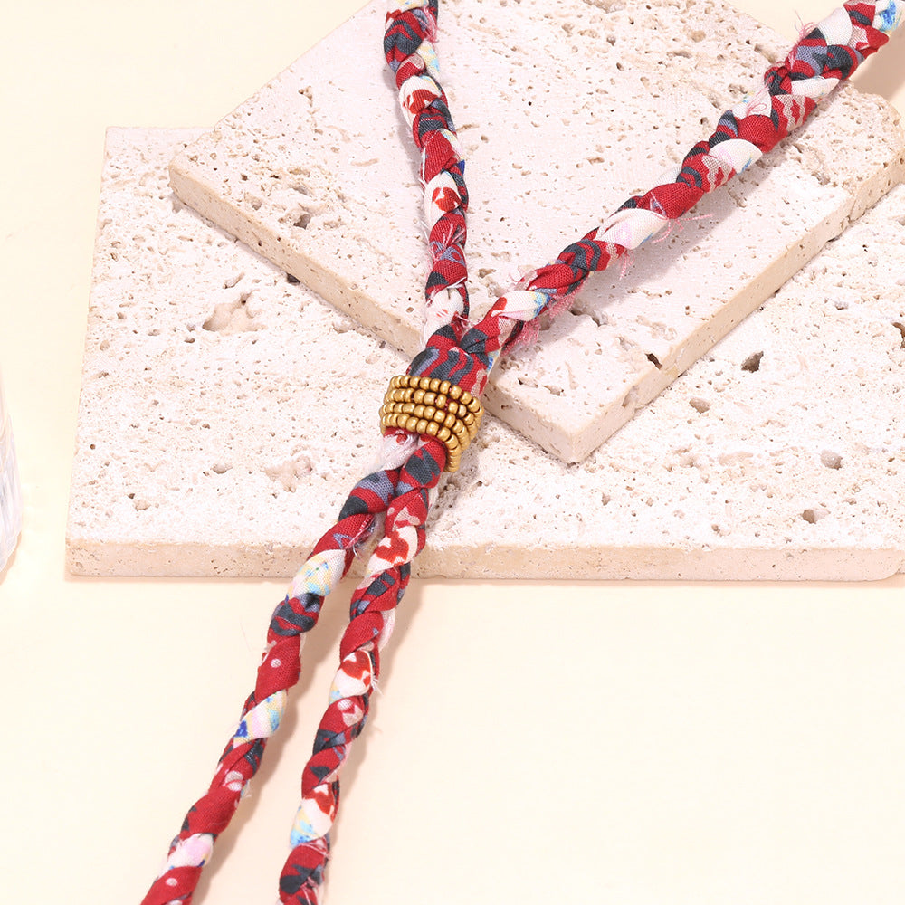 Wholesale Light luxury Feng Shui handmade long woven beaded fabric necklace
