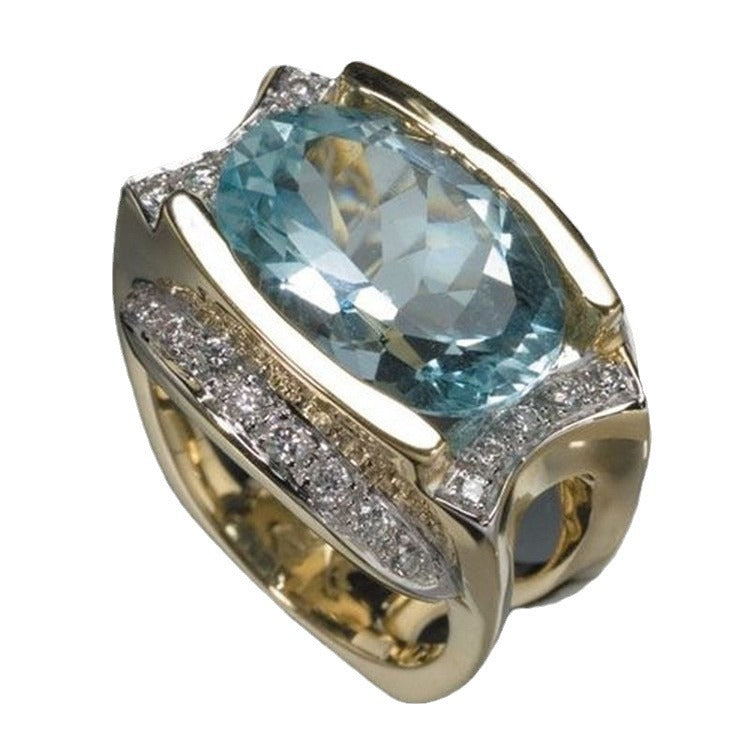 Wholesale Light blue oval zircon diamond ring