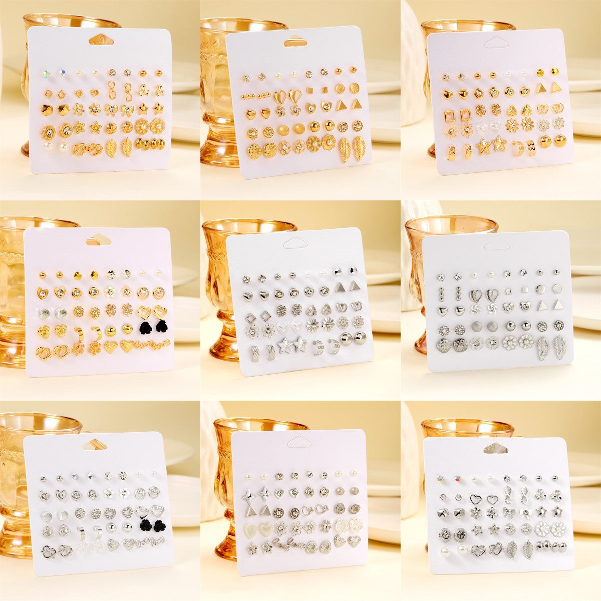 Wholesale earrings suit geometric 12 pairs of earrings multi-color set