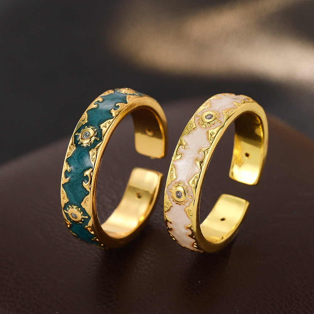 Wholesale Vintage Geometric Adjustable Ring For Women Gold Blue Copper Zircon Jewelry Accessory Gift Party