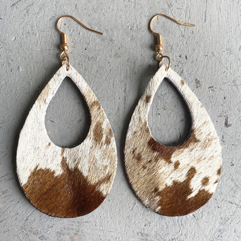 Wholesale 3 pieces of leather and horsehair teardrop earrings