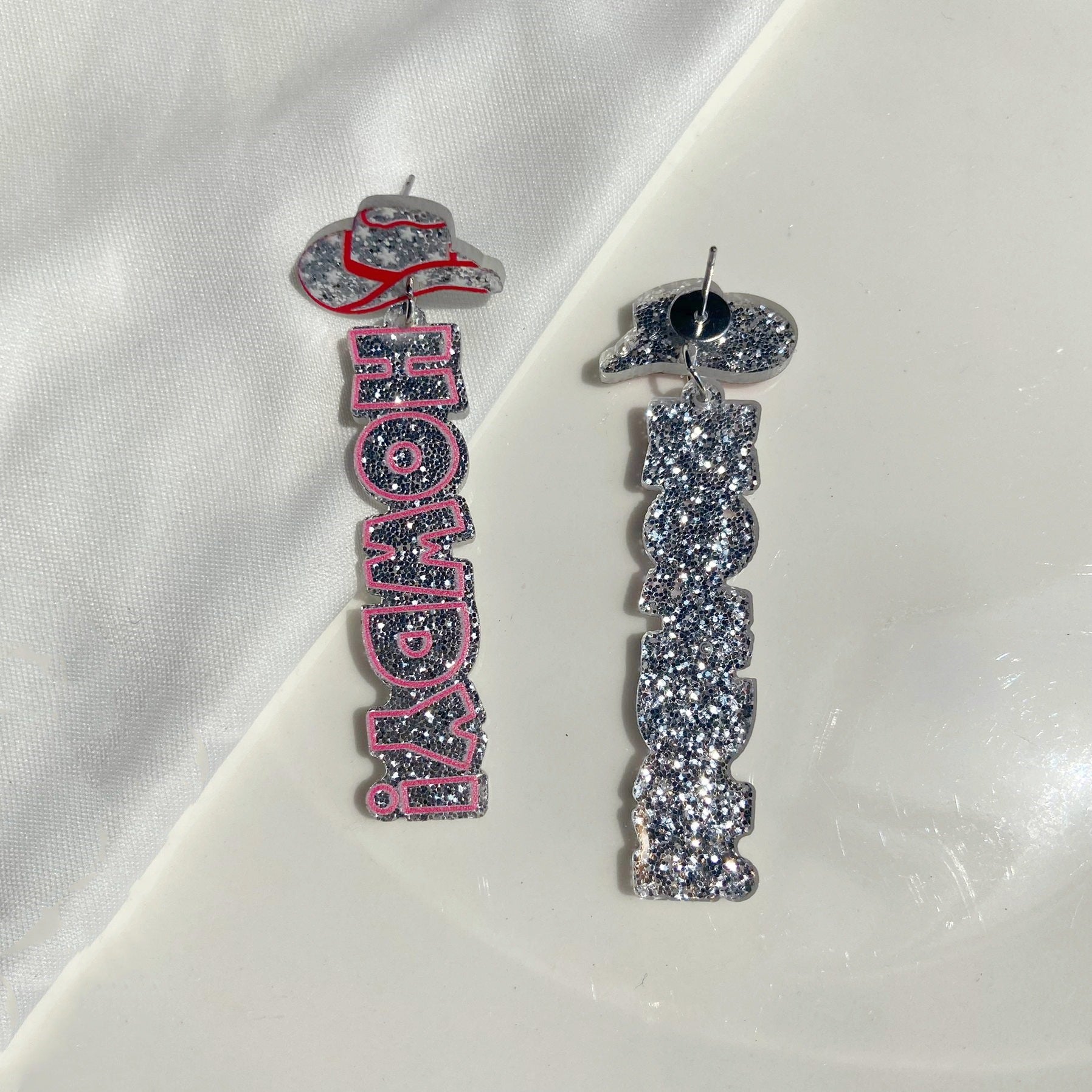 Wholesale Western Cowboy Tribal Cowboy Hat Howdy Letter Glitter Acrylic  Earrings