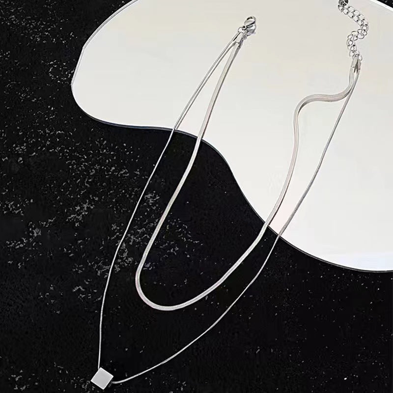 Wholesale Double Layer Stacked Square Titanium Steel Snake Bone Chain