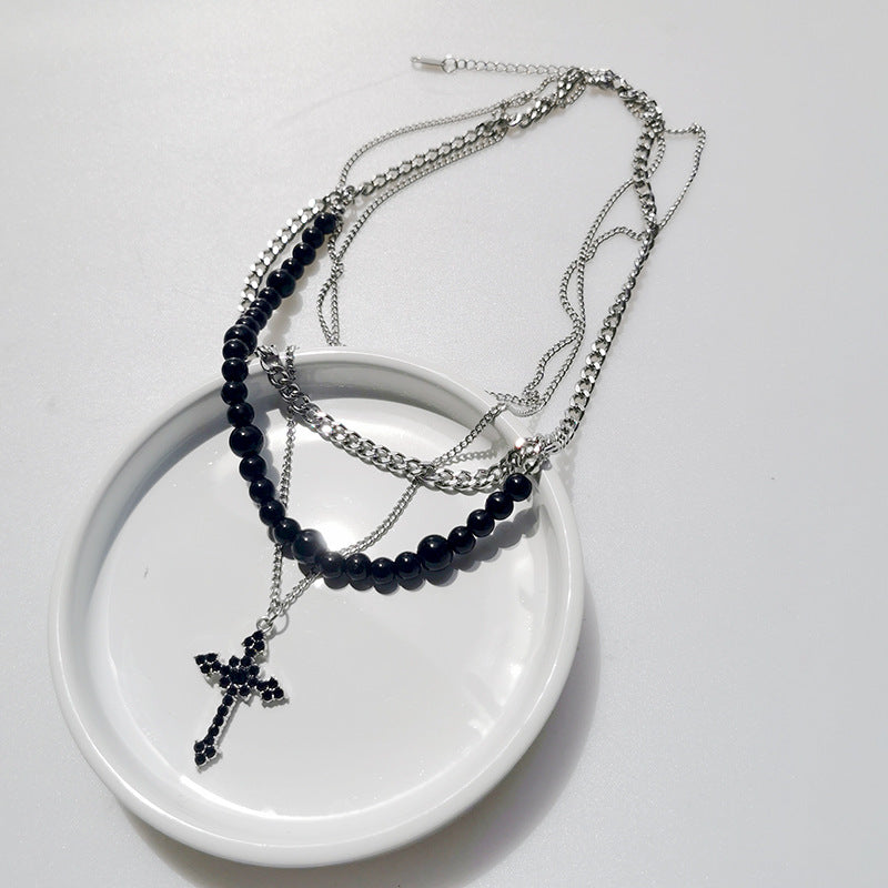 Wholesale Titanium Steel Stacked Gothic Cross Multi-Layer Necklace
