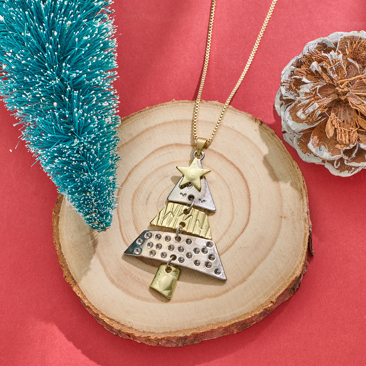 Wholesale Christmas Star Pine Tree Necklace