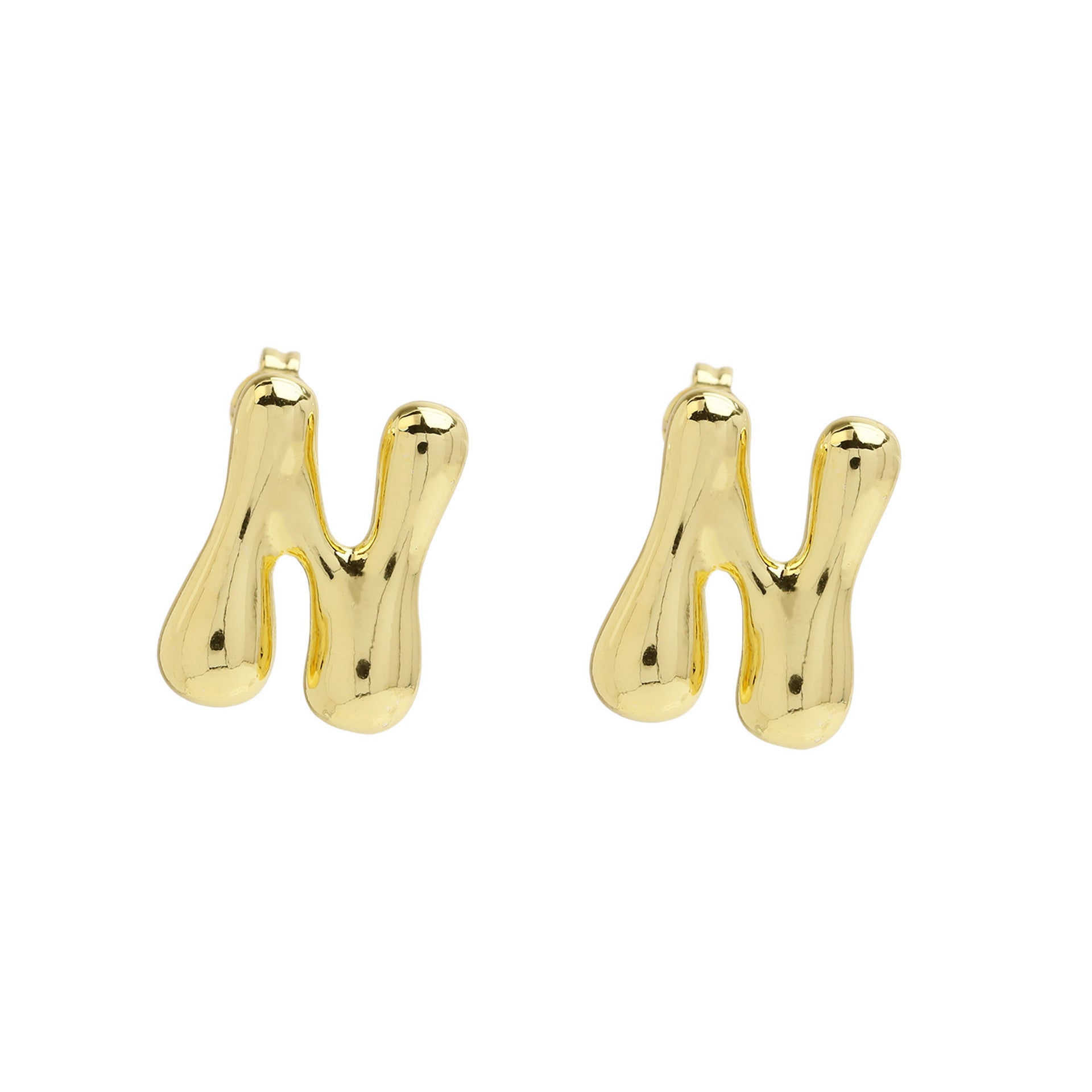 Wholesale  copper plated 18k real gold chubby bubble balloon 26 English letter earrings
