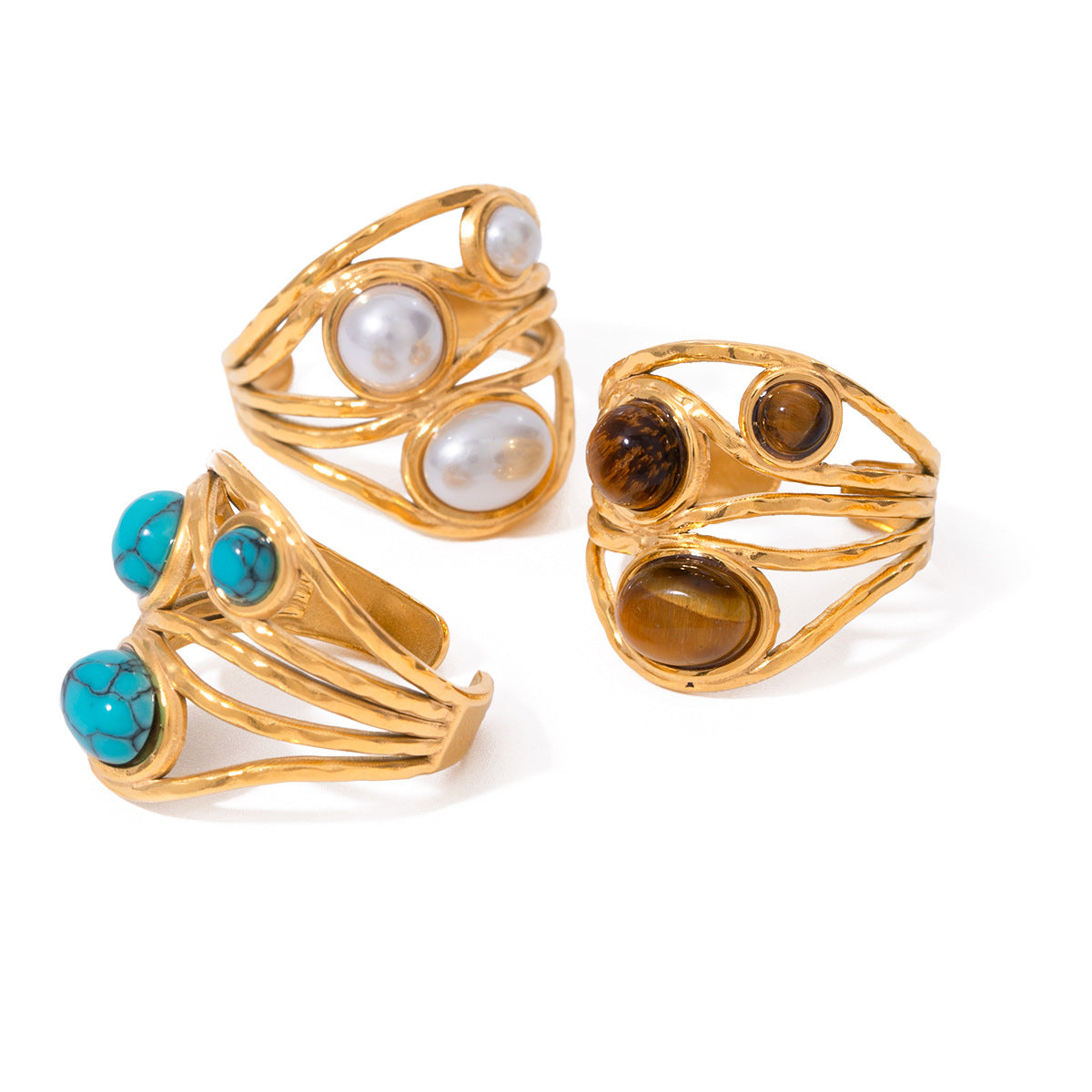 Wholesale Natural Stone Stainless Steel Open Rings ACC-RS-WanXing003