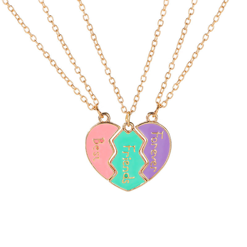 Wholesale  fashion personality best friends love stitching  pendant set chain necklace