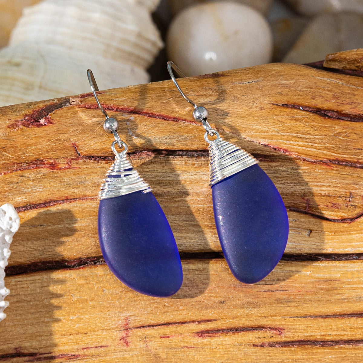 Wholesale Seaside holiday style colored sea glass earrings