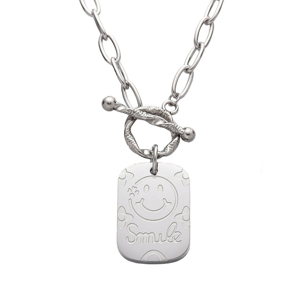 Wholesale Square Smiley Face Pendant OT Clasp Titanium Steel Necklace Long Necklaces ACC-NE-DaLang004