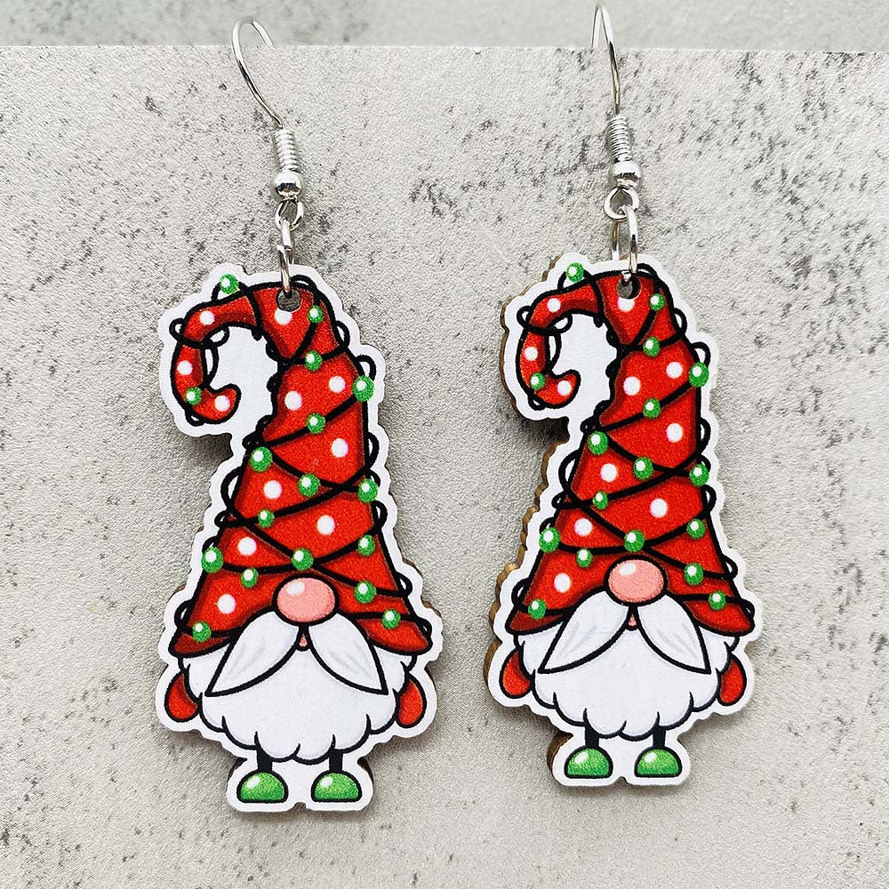 Wholesale Christmas Bell Gingerbread Man Lantern Dwarf Wood Earrings ACC-ES-ChenY087