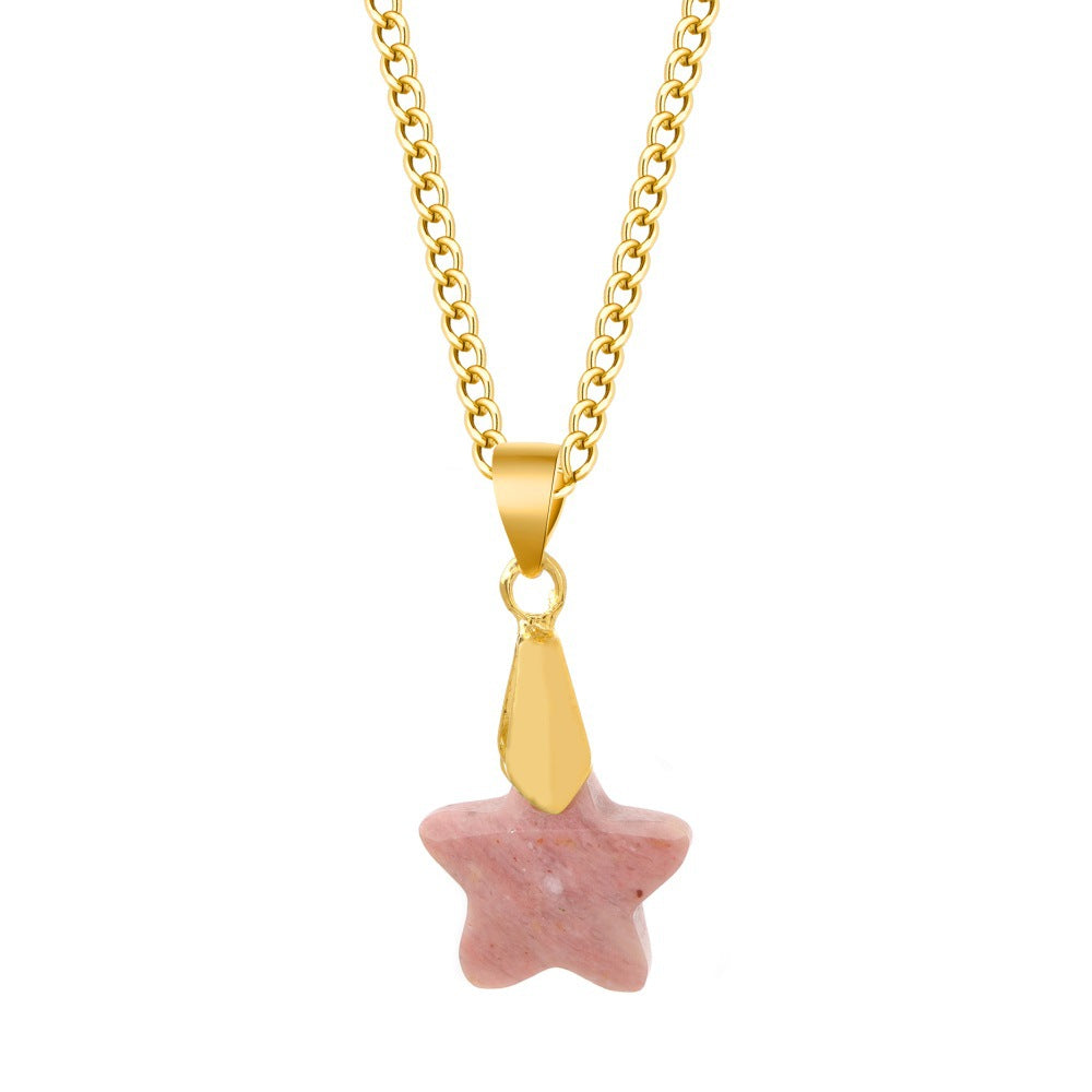 Wholesale Crystal Five Point Star Pendant Necklace Stainless Steel Women' s Jewelry Gift