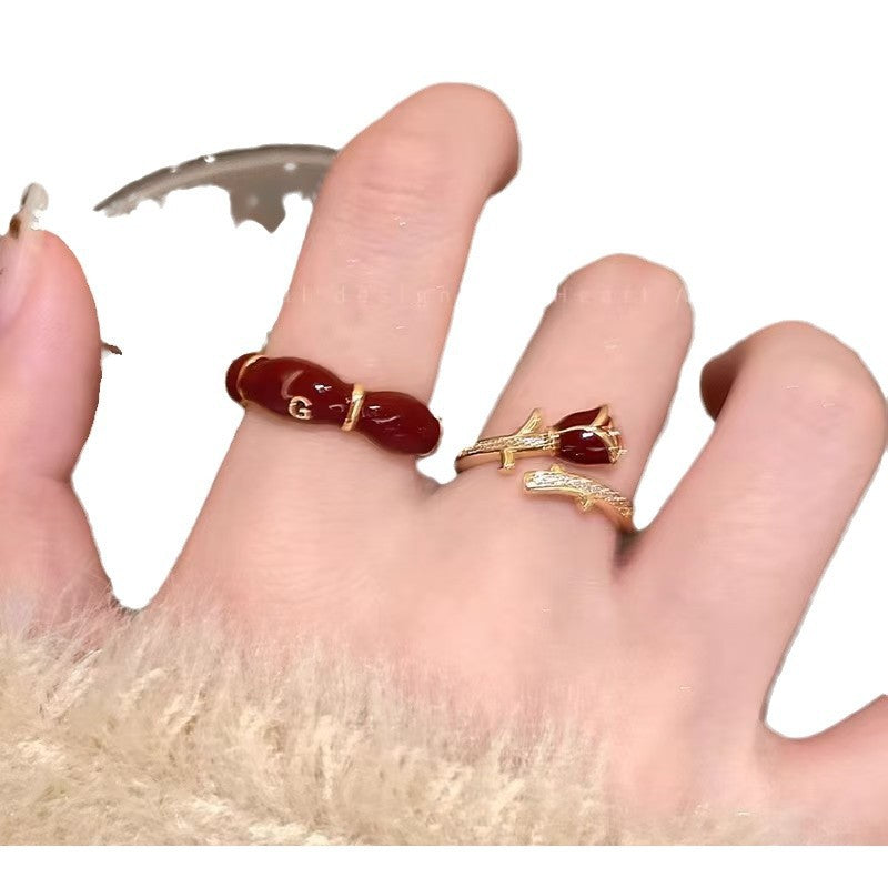 Wholesale Alloy Zircon Ring Wine Red Design Stackable Adjustable Women S Fashion Jewelry Gift