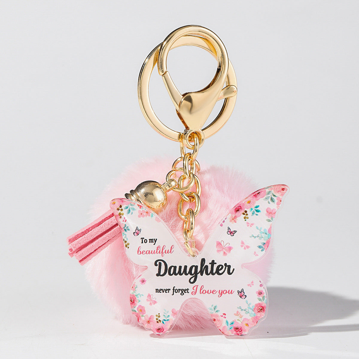 Wholesale Butterfly MOM Grandma Fur Ball Mother's Day Gift Acrylic Keychain Pom Pom ACC-KC-HuiWen013