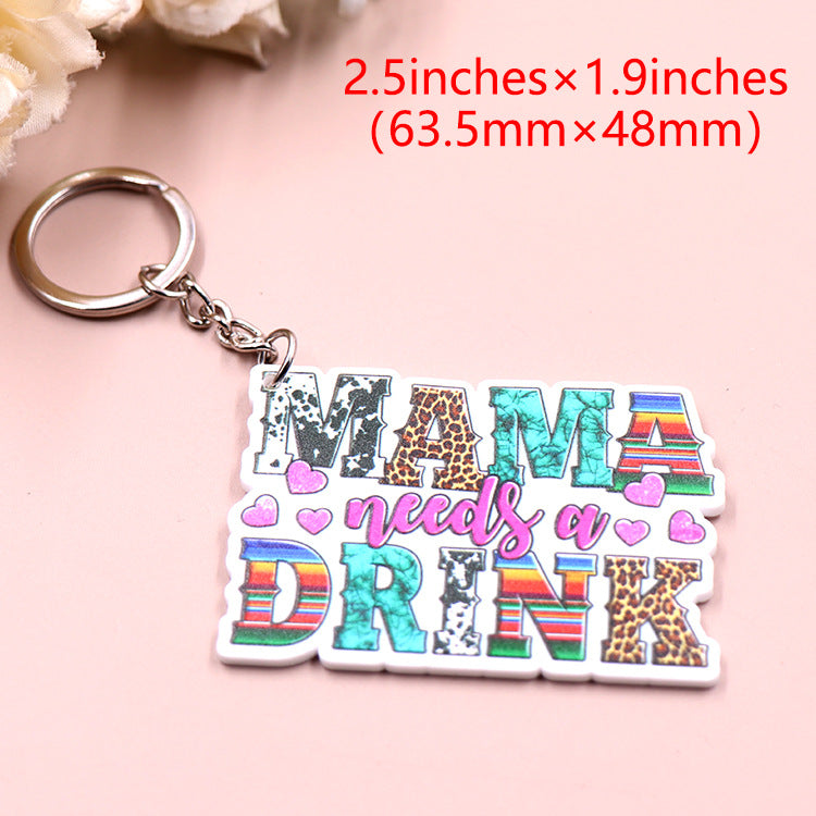 Wholesale Western Style MAMA Cow Aztec Acrylic Keychain Creative Keychain Mother's Day Cow Print ACC-KC-XiaoYan009