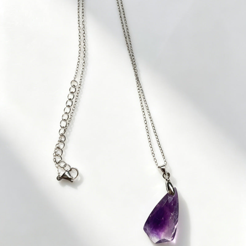 Wholesale Faceted Natural Amethyst Pendant Necklace Bohemian Geometric Jewelry Accessory For Boutique Resale
