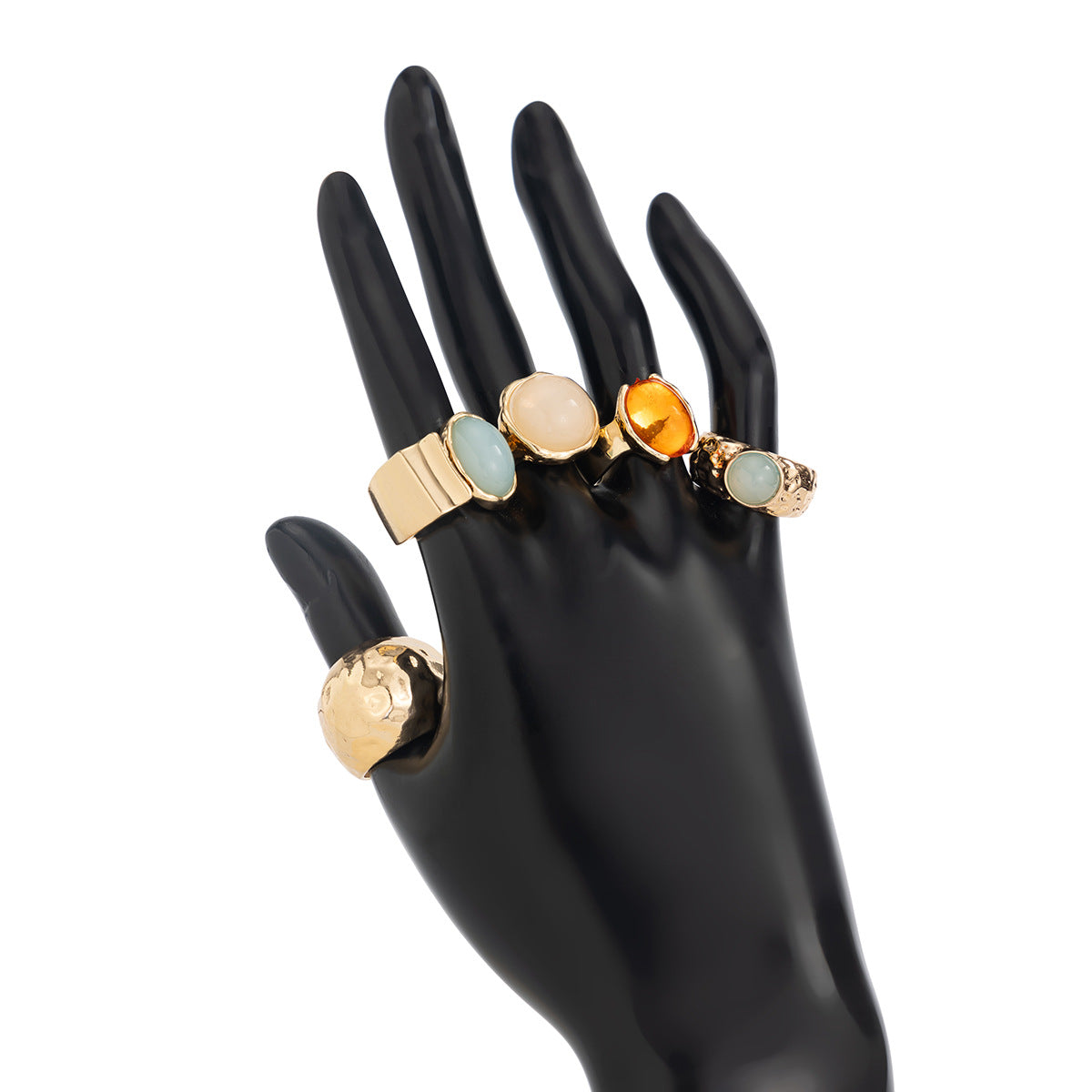 Wholesale Vintage Niche Knocking Pattern Open Ring Set - Alloy with Artificial Gemstone,  Fashion Jewelry Accessory for Women