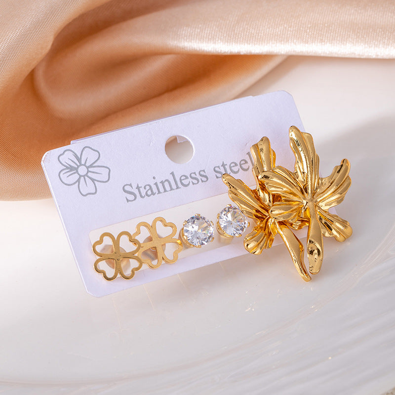 Wholesale Trendy Bowknot Titanium Steel Earrings Set - Light Luxury Jewelry Accessory for Women