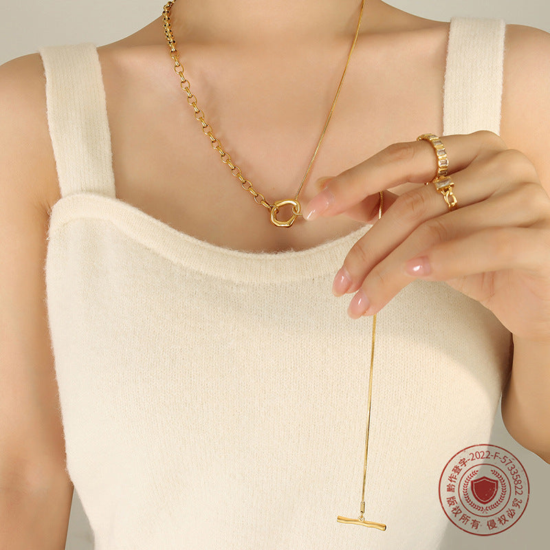 Wholesale Titanium Steel Plated 18K Gold OT Buckle Adjustable Chain Necklace Trendy Fashion Jewelry for Women