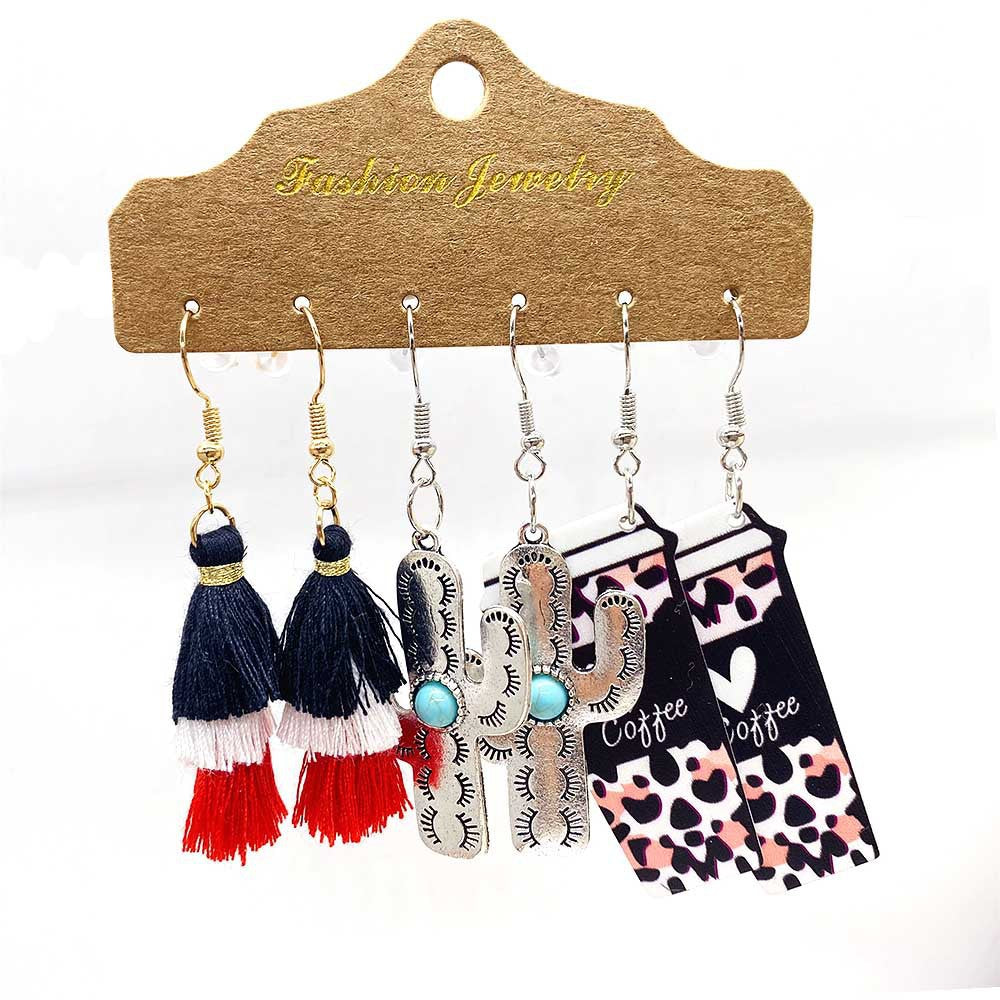 Wholesale 3 Pairs of One Card Earrings Set Cactus Acrylic  Earrings