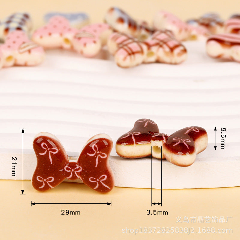 Wholesale random 10pcs double-sided printed bow  Focal Beads DIY Bead Accessories