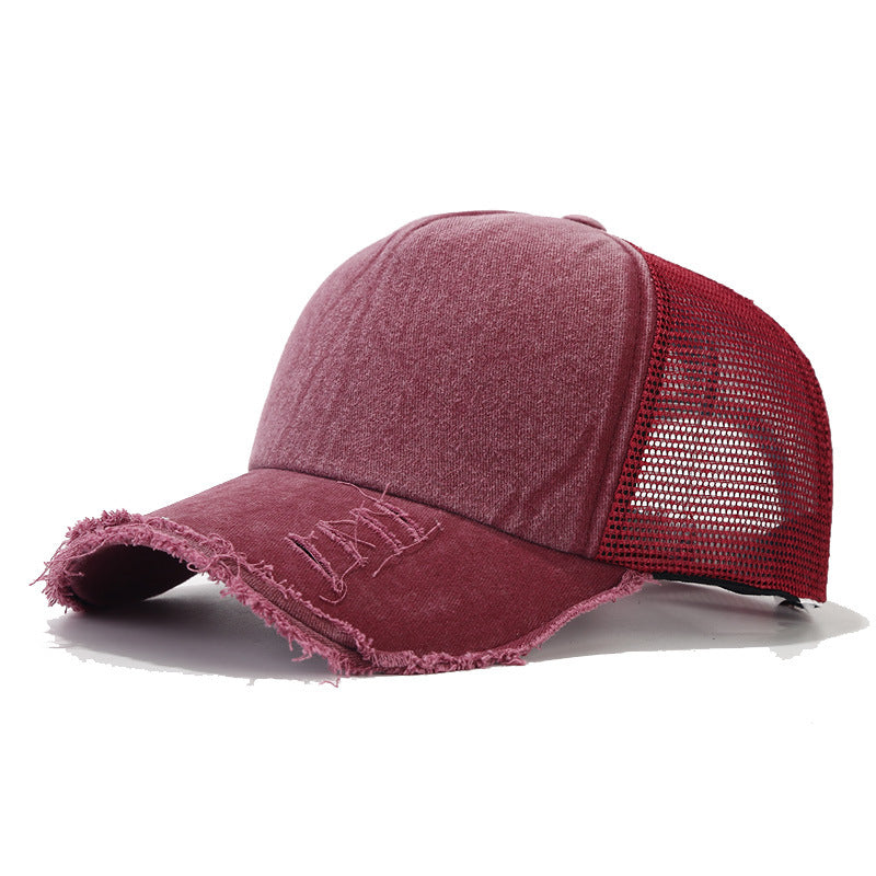 Wholesale Washed Cotton Mesh Cap with Distressed Sunshade Hole Baseball Cap Hat ACC-HT-NianKa003