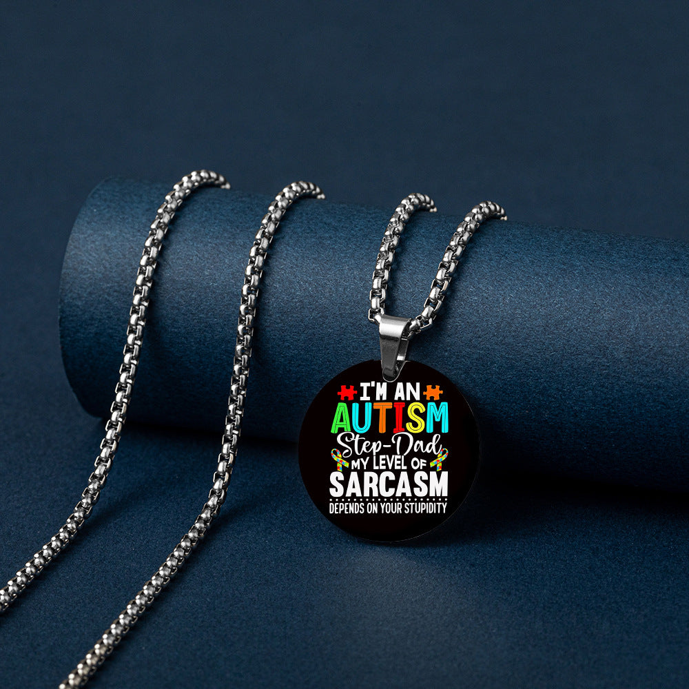 Wholesale Autism DAD Color Printed Pendant Stainless Steel Necklace Father's Day ACC-NE-HuanYu003