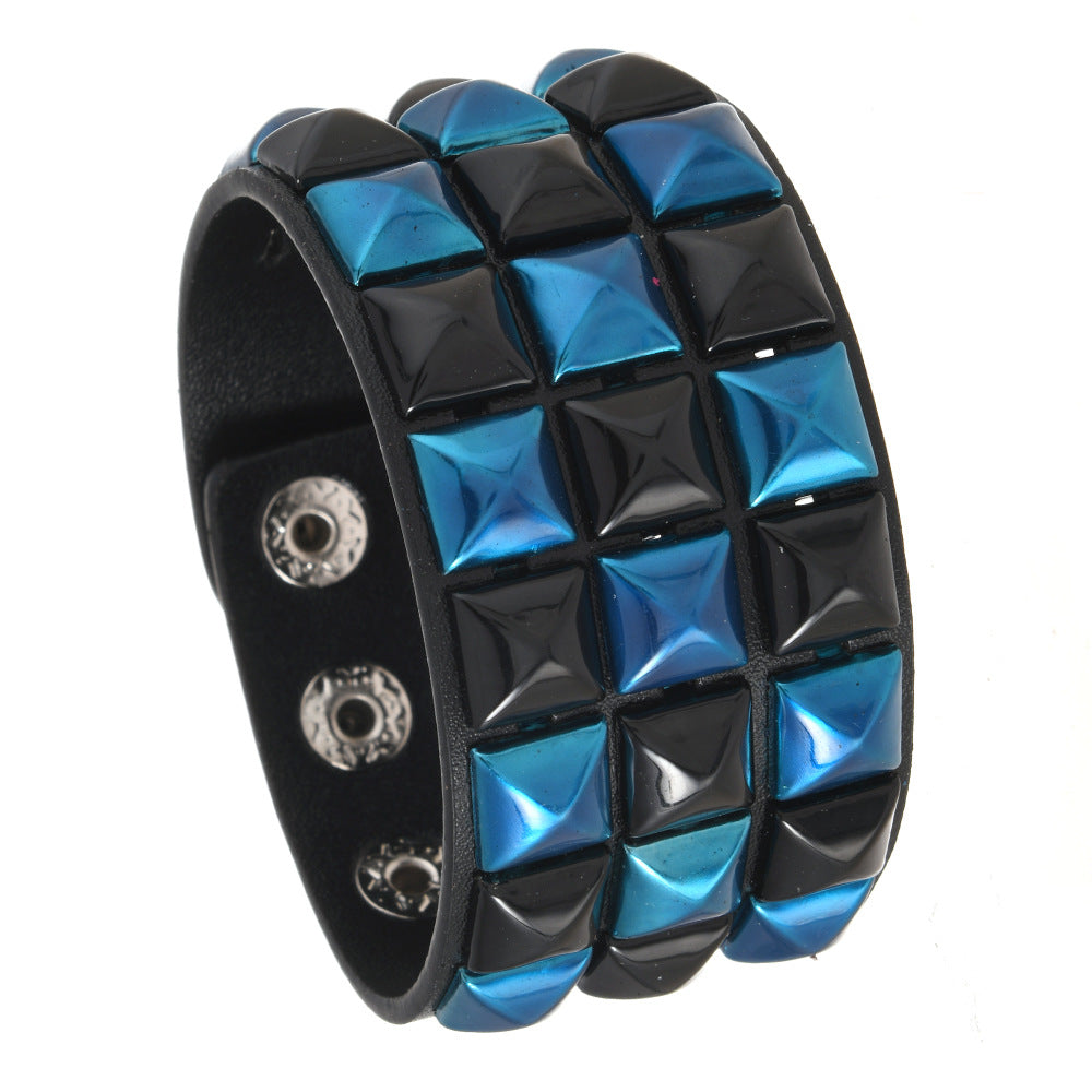 Wholesale Punk Multicolor Square Nail PU Bracelet Leather Bracelet