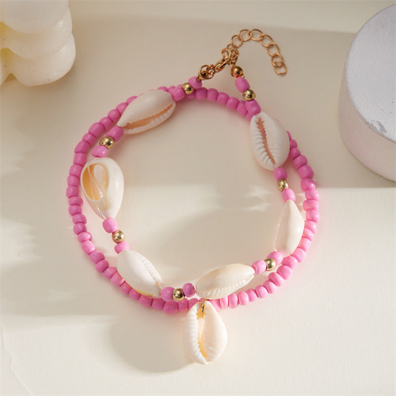 Wholesale  bohemian style stacked wearing shell anklet