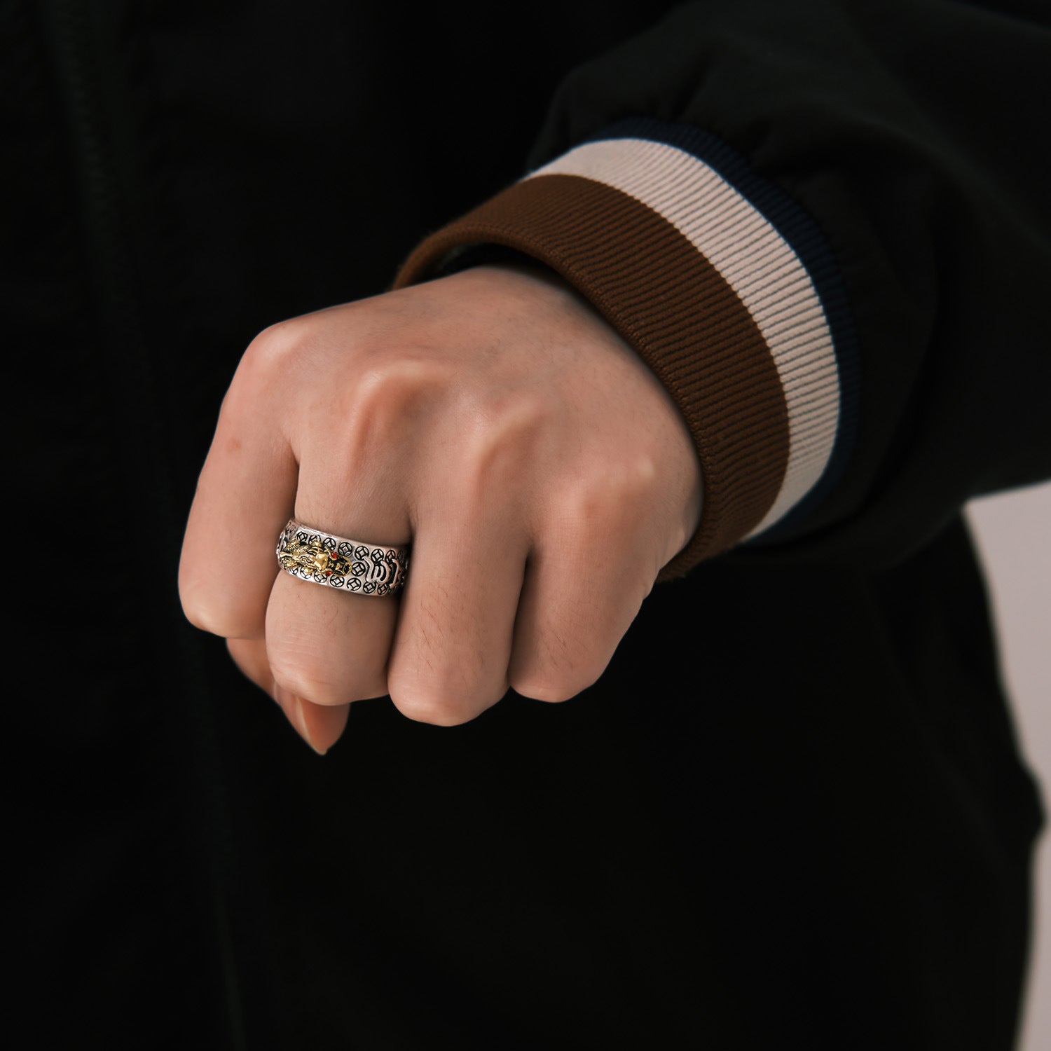 Wholesale Vintage Pixiu Copper Coin Heart Sutra Ring ACC-RS-Gangm004