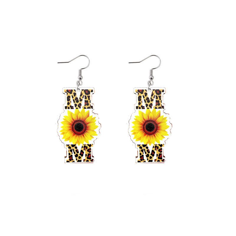Wholesale Mother's Day MOM Rainbow Sunflower Wooden Earrings ACC-ES-YiYuan007