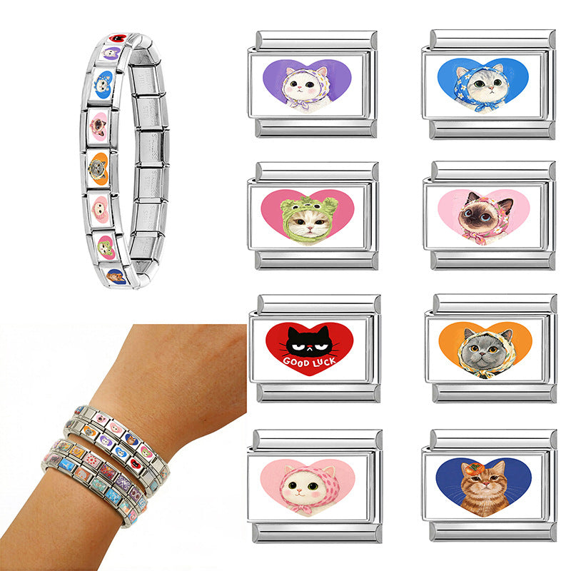 Wholesale Stainless Steel Cat Love Pattern DIY Charm Bracelet Accessories for Jewelry Making