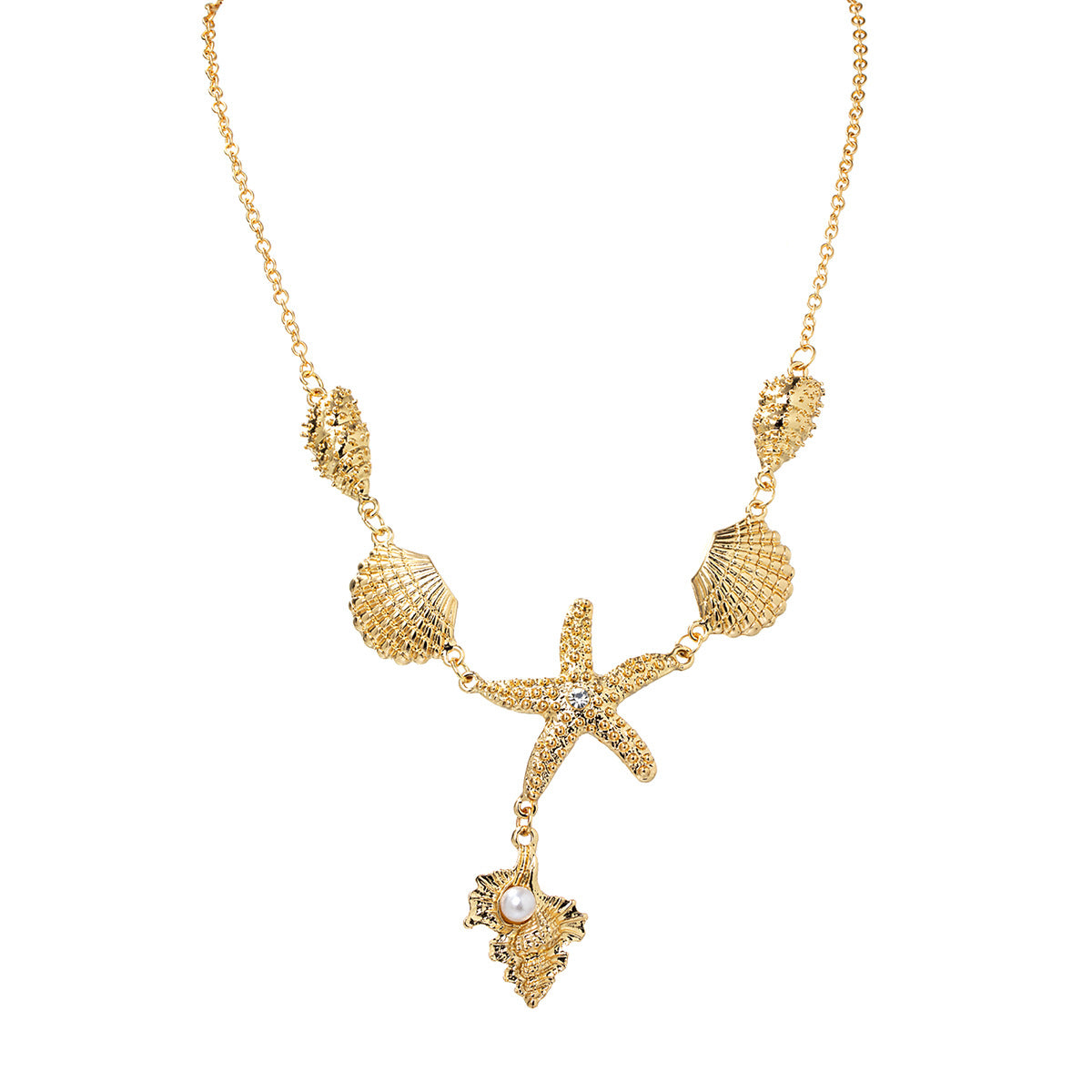 Wholesale Ocean style alloy conch pendant alloy shell starfish adjustable necklace