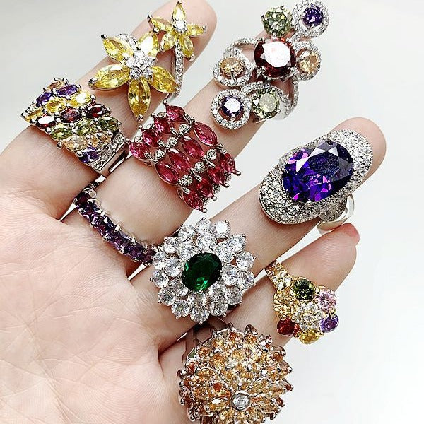 Wholesale Retro Exaggerated Gemstone Zircon Ring Fashion Accessory Boutique Resale Jewelry