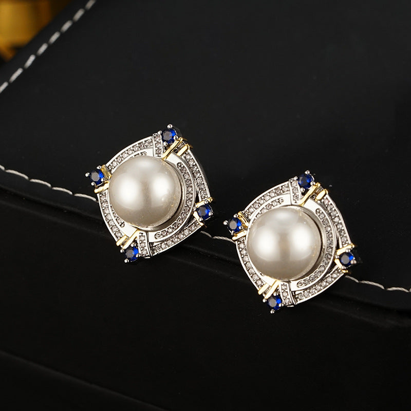 Wholesale  retro baroque pearl stud earrings two-color  colorful Gold stud earrings