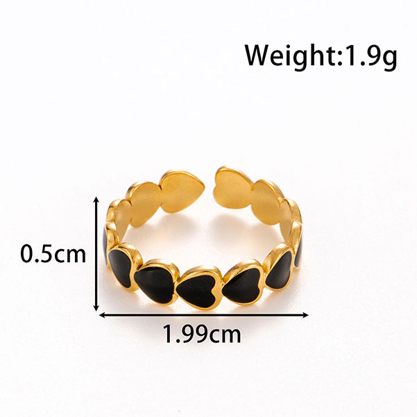 Wholesale line round love oil drop retro titanium steel opening adjustable ring