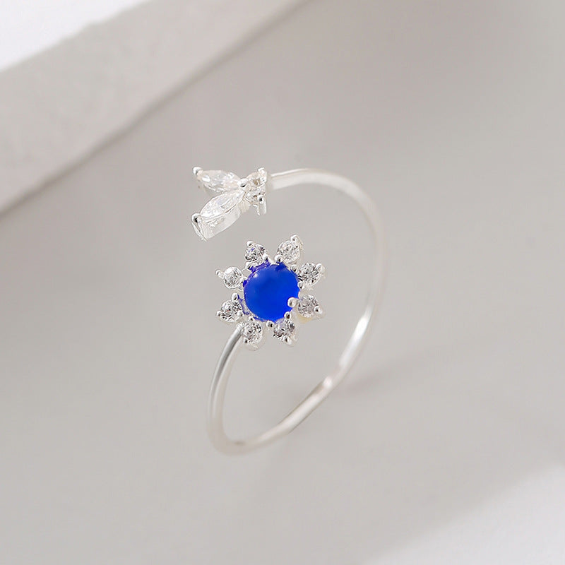 Wholesale 925 silver ring blue opalite opening ring