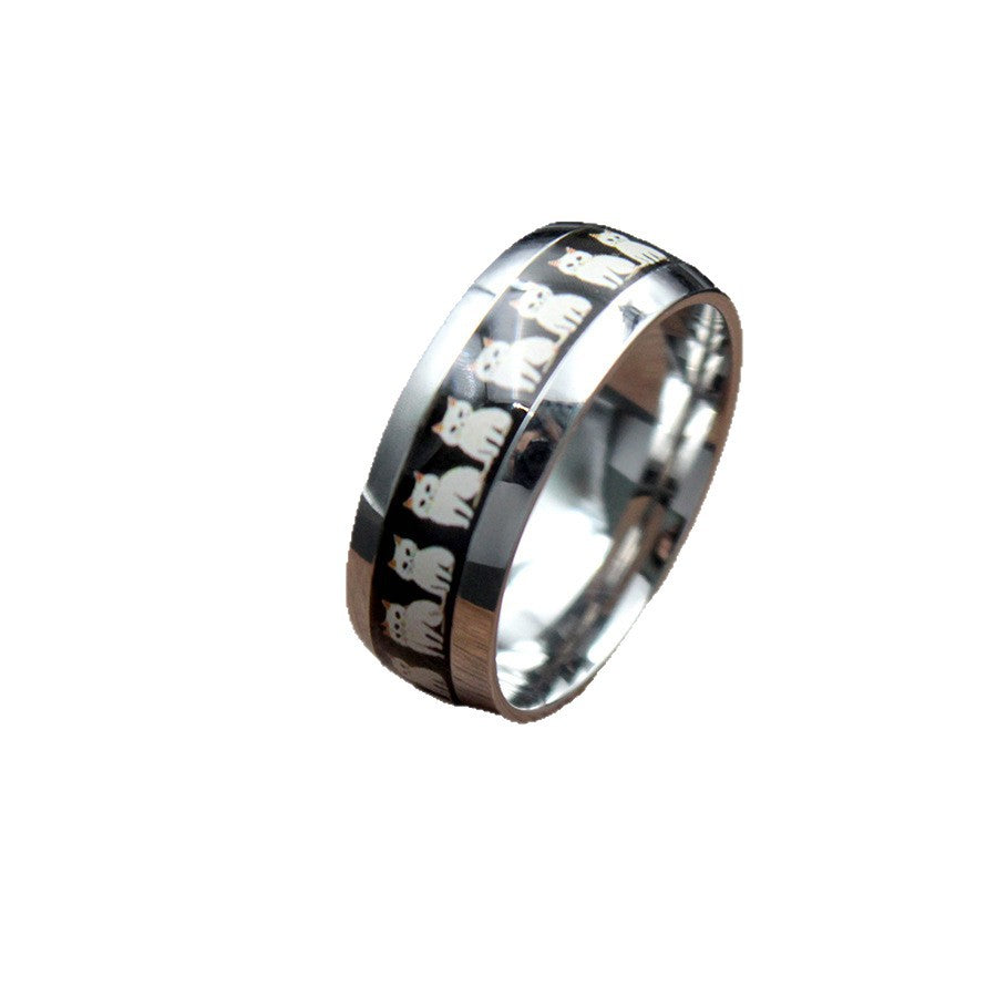 Wholesale Cute Cartoon Cat Pattern Titanium Steel Ring with Personalized Design Oil Dripping