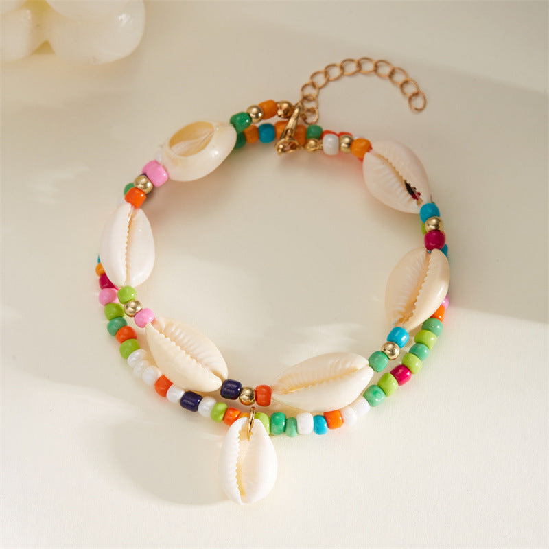 Wholesale  bohemian style stacked wearing shell anklet