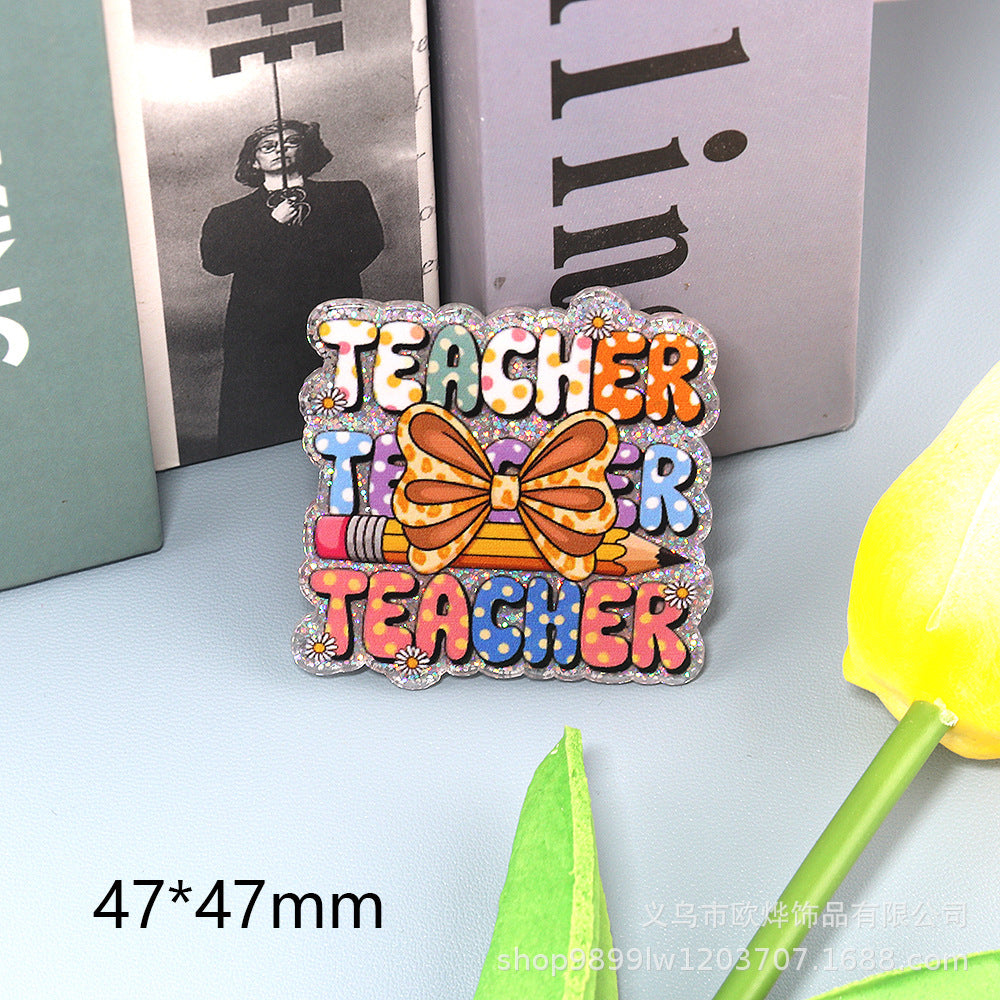 Wholesale 10pcs DIY Flatback Cartoon Pencil Letters Acrylic Flatback Badge Reels Retractable Keychain DIY Accessories