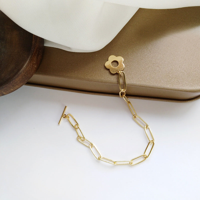 Wholesale Women' s Titanium Steel Bracelet with OT Clasp and Floral Charm — 18K Gold Plated