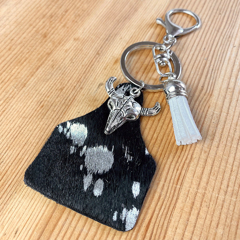 Wholesale of 2pcs/pack Western Fengdezhou Map Horse Hair Genuine Leather Keychain ACC-KC-HY013