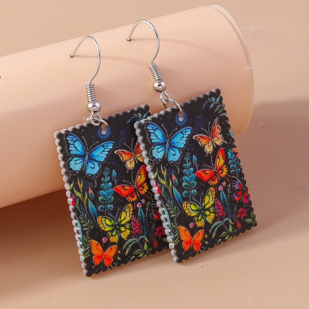 Wholesale Animal Geometric Ear Hooks and Drops Oil Painting Butterfly Earrings