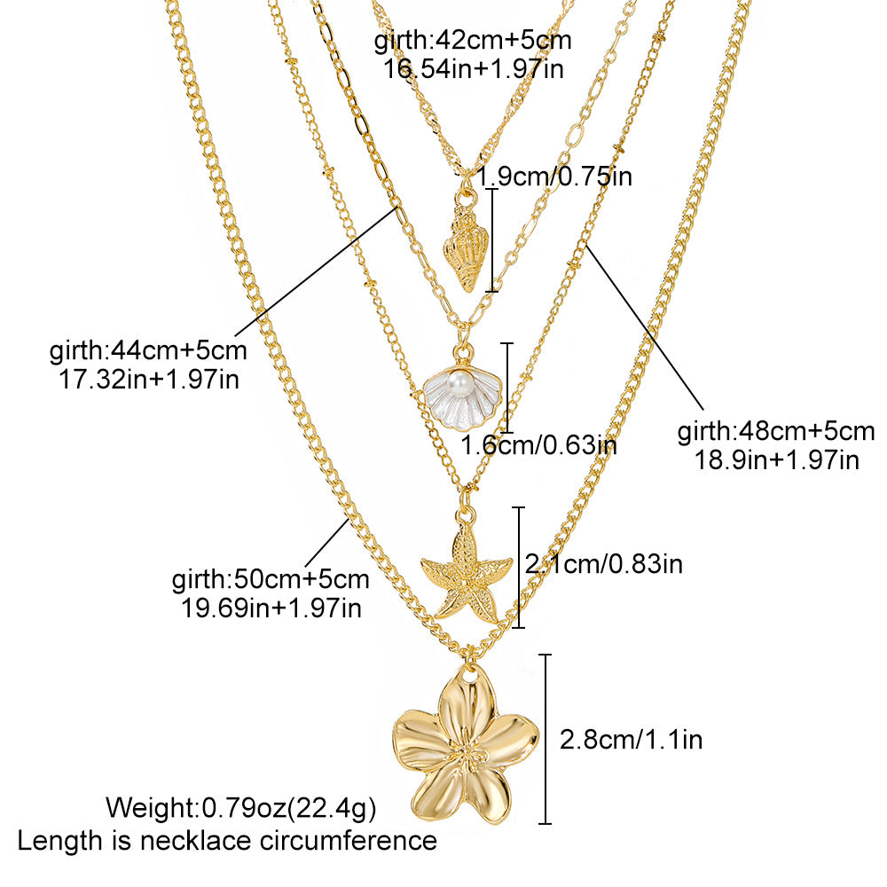 Wholesale Ocean Pearl Starfish Shell Pendant Stackable Layered Necklaces For Women Trendy Fashion Accessory Gift