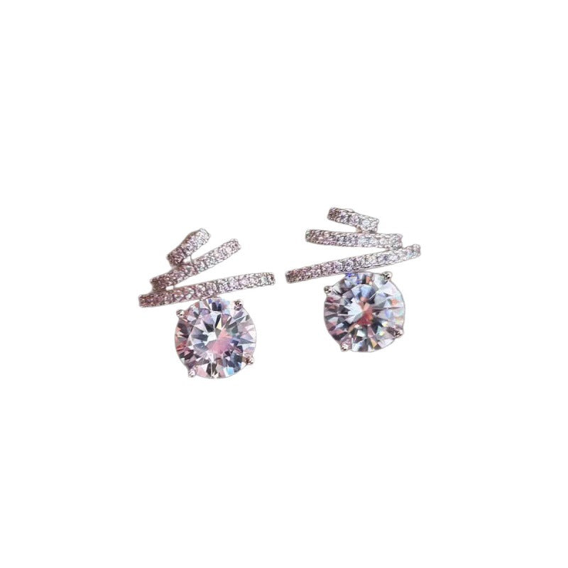Wholesale Korean Style Geometric Zircon Round Earrings Sparkling Studs For Women Party Wear Jewelry Accessory
