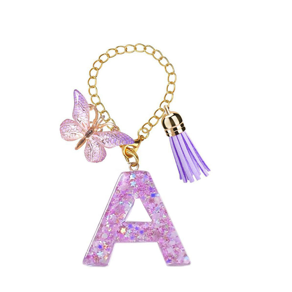 Wholesale  26 Letters Butterfly Tassel Pendant Keychains