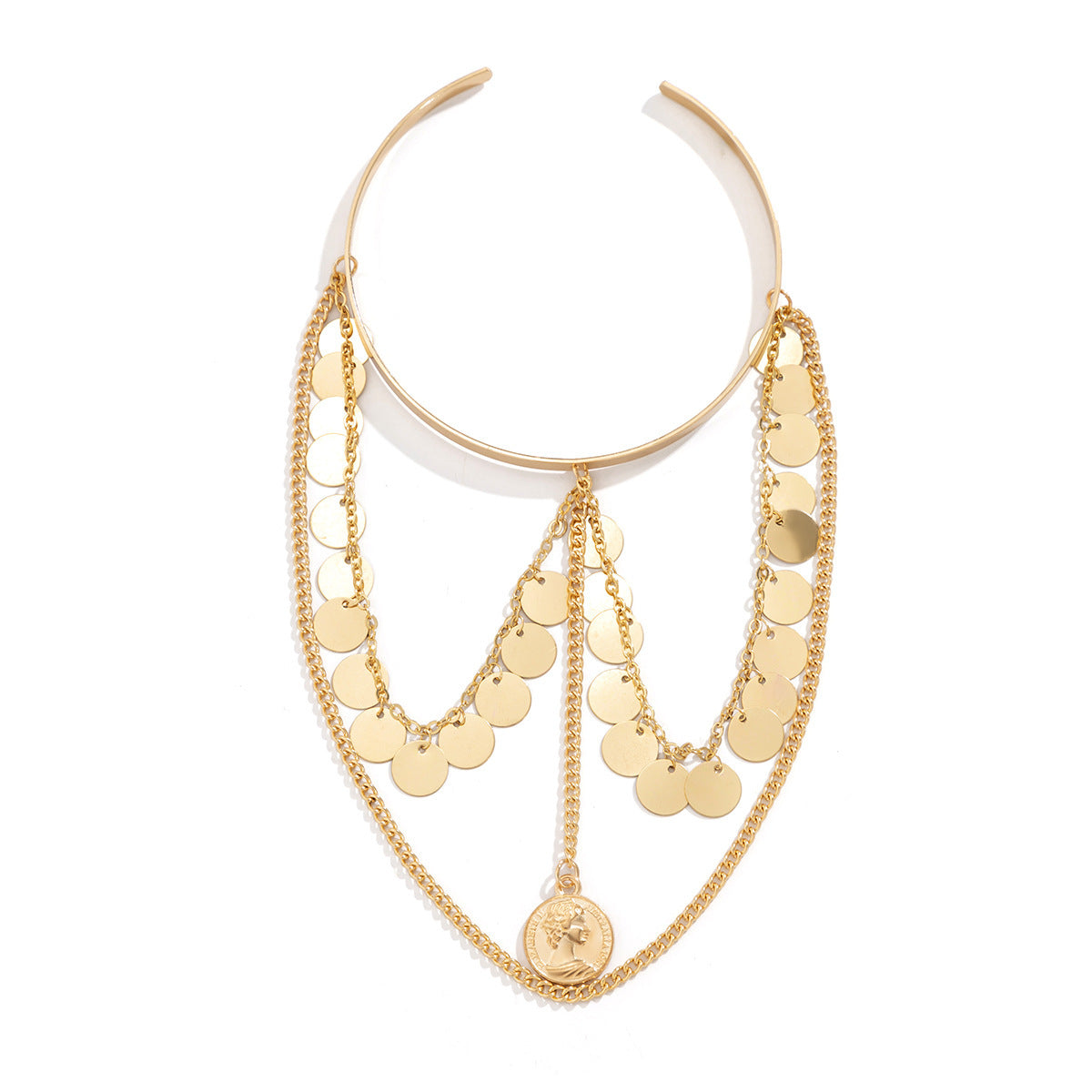 Wholesale Fashion Retro Ethnic Chain Bracelet Sequin Tassel Open Cuff Alloy Gold Jewelry For Women Boutique Resale