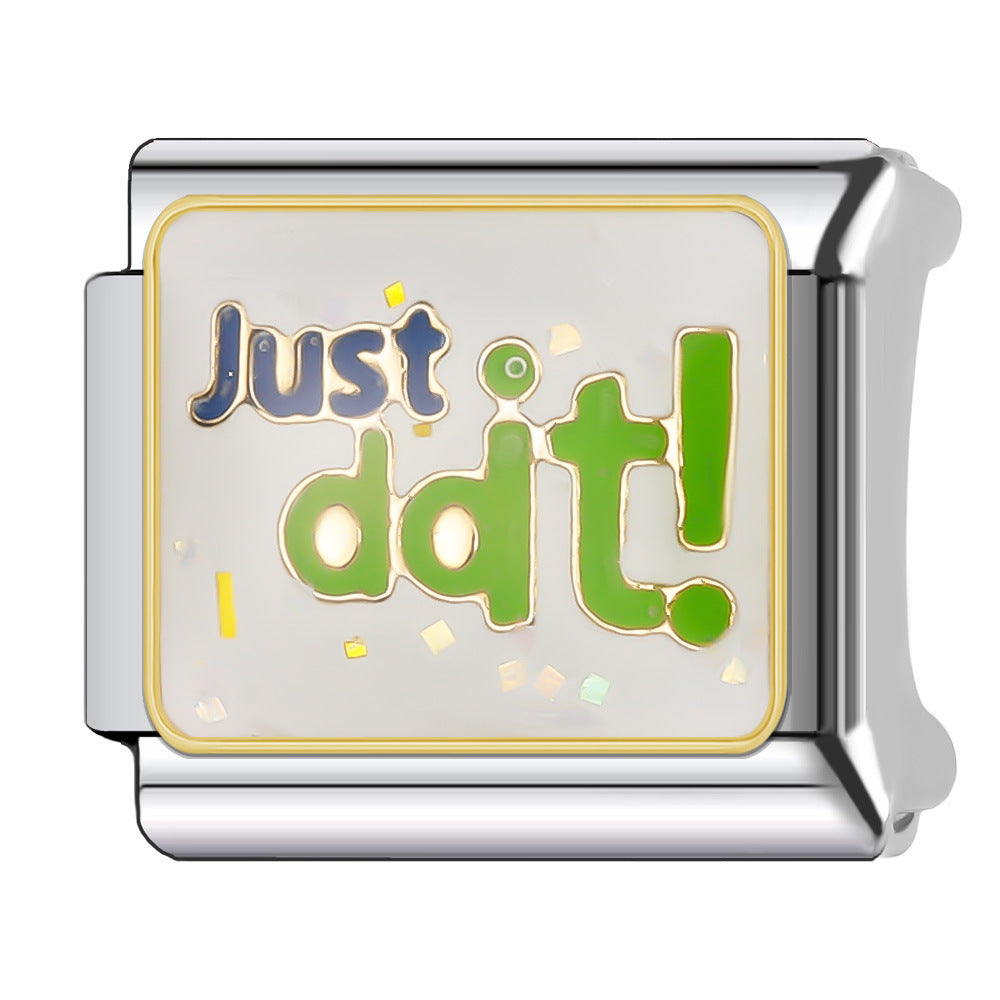 Wholesale Italian Charm Bracelet 9mm DIY Splicing English Short Sentence Series Stainless Steel Composable Bracelet