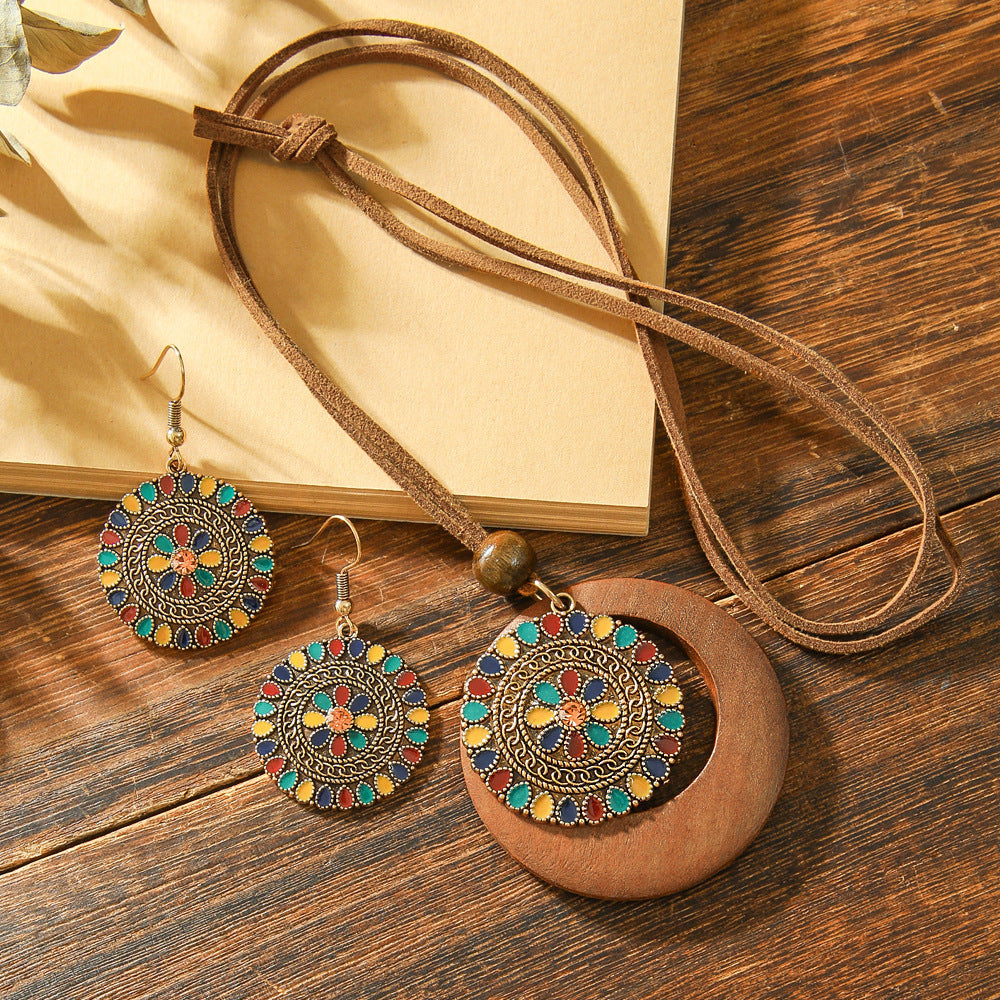 Wholesale Dripping Oil Bohemian Geometric Jewelry Set - Trendy Earrings and Necklace for Boutique Resale